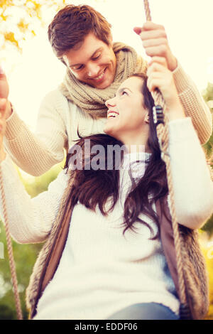 romantic couple in the autumn park Stock Photo