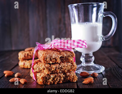 cookies and fresh milk on a table Stock Photo