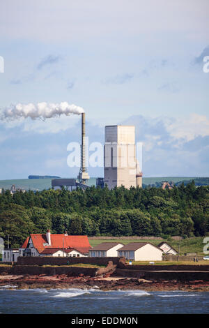 Smoke coming out from factory chimney. East Lothian. Scotland. UK. Stock Photo