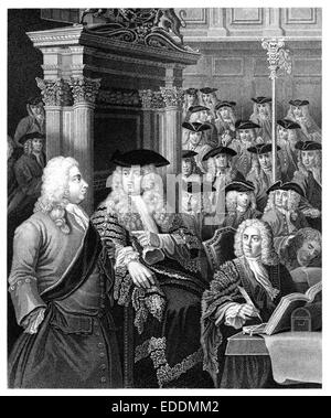 The House of Commons in Walpole’s administration (1722–1742) engraved from the original painting by English artist William Hogarth 1697-1764 Stock Photo