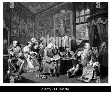 ‘Marriage à-la-mode’ “The Contract” engraved from the original painting by English artist William Hogarth 1697-1764 Stock Photo