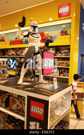 A Lego figure promoting Lego from the Star Wars series in a departement store in Berlin, Germany, September 09, 2014. Photo: Wolfram Steinberg/dpa Stock Photo