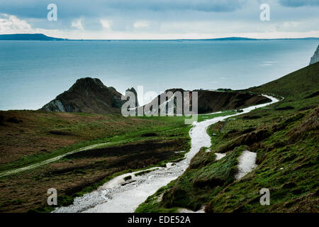 Bad weather at Durdle Door, near Lulworth Cove in Dorset Stock Photo