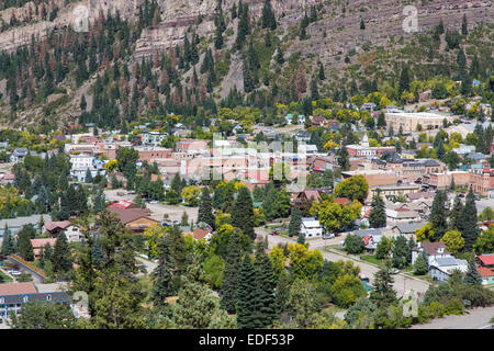 Historic Victorian mountain town of Ouray in the San Juan Mountains of Colorado Stock Photo