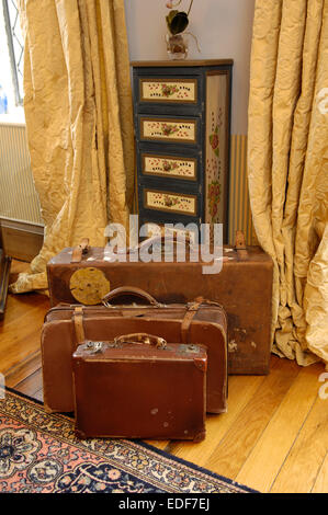 Old leather suitcases. Stock Photo