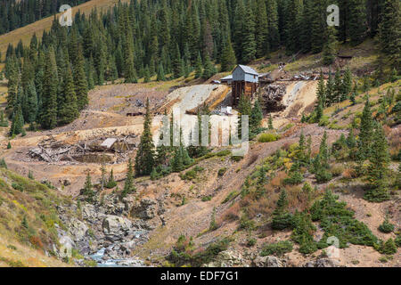 Old abandoned mine along the Alpine Loop road in the San Juan Mountains of Colorado Stock Photo