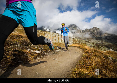 Trail Running, Furka, Switzerland Stock Photo