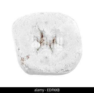 Top view of a powdered white sugar donut on a white background. Stock Photo