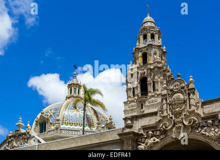 Dome of St Francis Chapel and bell tower over the Museum of Man, El Prado, Balboa Park, San Diego, California, USA Stock Photo