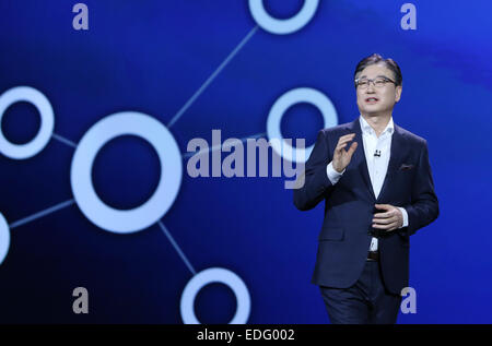 Jan. 5, 2015 - Las Vegas, Nevada, U.S - President and CEO of Consumer Electronics at Samsung Electronics BOO-KEUN YOON delivers a keynote address at the 2015 International CES at The Venetian Las Vegas on Monday. CES, the world's largest annual consumer technology trade show, runs from January 6-9 and is expected to feature 3,600 exhibitors showing off their latest products and services to about 150,000 attendees. (Credit Image: © Bizuayehu Tesfaye/ZUMA Wire/ZUMAPRESS.com) Stock Photo