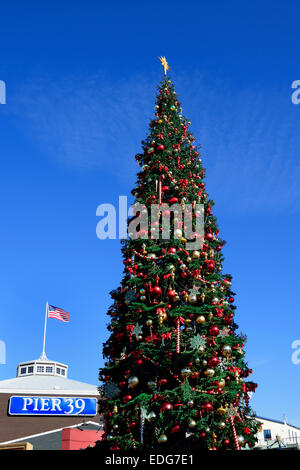 Festive Christmas Tree at Pier 39  Fishermans Wharf Embarcadero San Francisco California USA Stock Photo