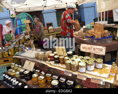 WALNUTS Farmers Market stall specializing in American walnut products on Embarcadero Ferry Building San Francisco America USA Stock Photo
