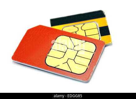two sim cards isolated on white background Stock Photo