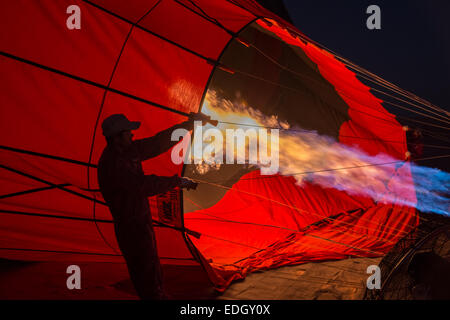 Filling a hot air balloon with hot air Stock Photo