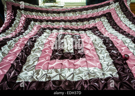 Close up Colourful  bedspread, duvet, quilt handmade by Amish colours Lancaster County, Pennsylvania, USA, United States, abstract pattern blocks US Stock Photo