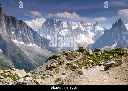 French alps scenic from Lac Blanc a popular tourist destination above Chamonix Mont Blanc Stock Photo