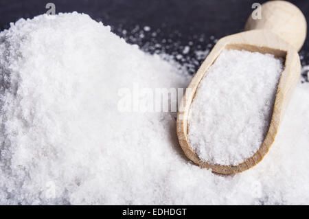 Wooden shovel with  Sea salt Stock Photo