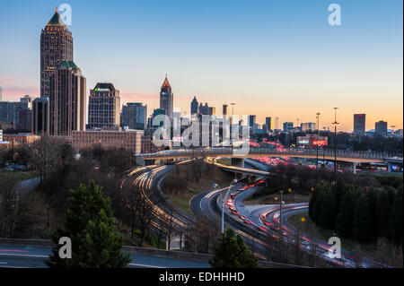 Scenic view of Atlanta, Georgia cityscape in the colorful glow of dusk. Stock Photo