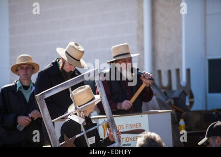 Amish at the annual Spring Mud Sale and  public auction in Gordonville, PA, which benefits the local fire company. Stock Photo