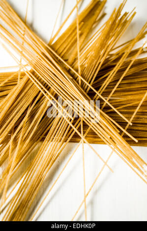 Whole grain pasta spaghetti. Top view Stock Photo