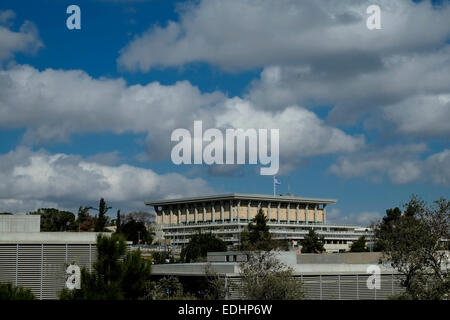 View of the Knesset the unicameral national legislature of Israel, located in Kiryat HaLeom also known as Kiryat HaUma which was traditionally considered to be the northern part of the Givat Ram neighborhood., West Jerusalem. Israel Stock Photo