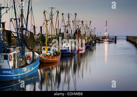 Boats in the harbour, Dorum-Neufeld, Schleswig-Holstein, Germany Stock Photo