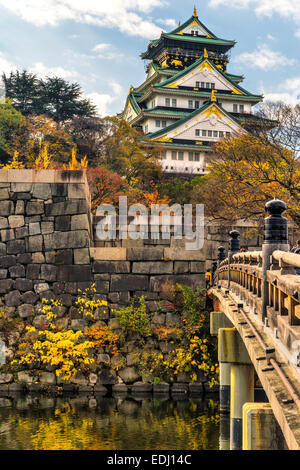 Osaka Castle in Osaka with autumn leaves. Japan. Stock Photo