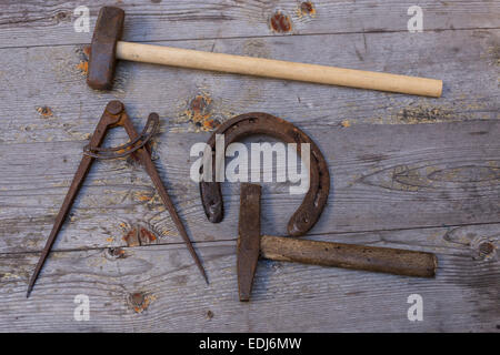 Masonry shape compass and ancient roman tools Stock Photo