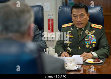 General Moeldoko, Commander-in-Chief of the Indonesian Armed Forces during a meeting with US Deputy Secretary of Defense Bob Work at the Pentagon December 16, 2014 in Arlington, VA. Stock Photo