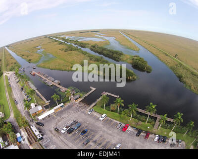 Aerial view of boat park in the Florida Everglades wetlands Stock Photo