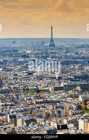 View in Paris with Eiffel tower from the top of Sacre Coeur Stock Photo