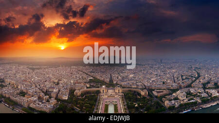 Sunset over Paris seen from top of Eiffel tower Stock Photo