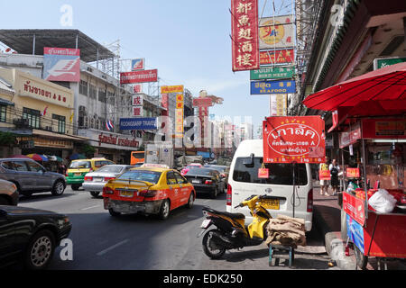 Taxi-meter taxis in Chinatown at Yaowarat Road. Bangkok. Thailand. Southeast asia. Stock Photo