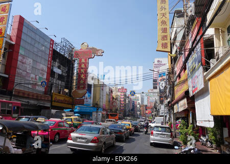 Traffic jam in Chinatown at Yaowarat Road. Bangkok. Thailand. Southeast asia. Stock Photo