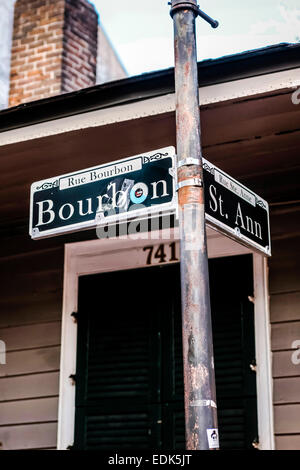 Bourbon Street signpost in the French Qtr of New Orleans LA Stock Photo