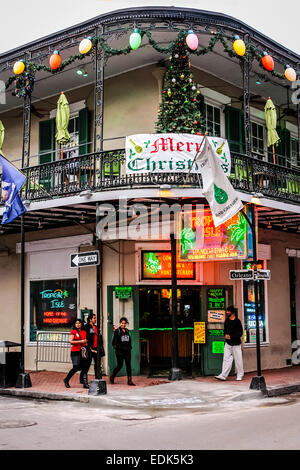 The Tropical Island bar on Bourbon Street in the French Qtr of New Orleans LA at Christmas Stock Photo