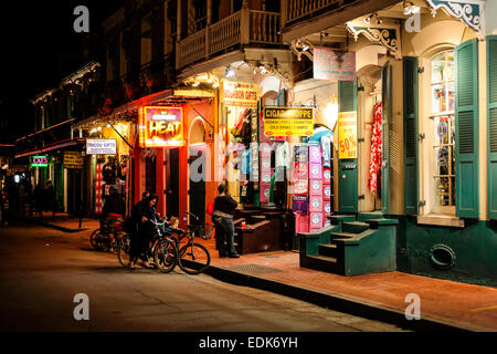 Bourbon Street in the French Qtr of New Orleans LA at night Stock Photo