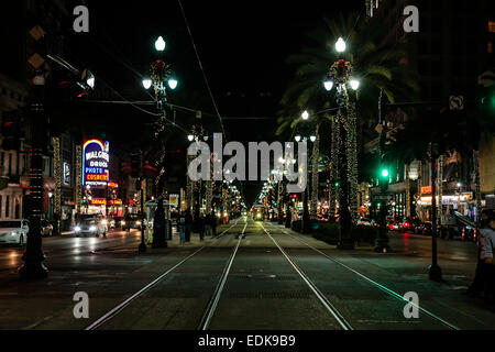 Canal Street at night in New Orleans LA Stock Photo