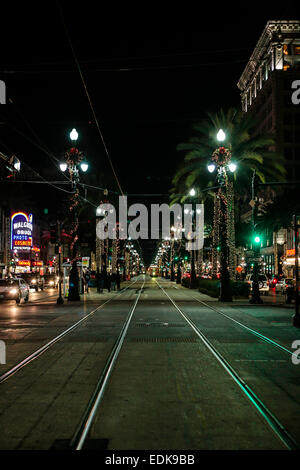 Canal Street at night in New Orleans LA Stock Photo