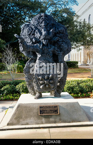 Statue of Allison 'Big Chief Tootie' Montana the Mardi Gras Indian In Louis Armstrong Park, New Orleans LA Stock Photo