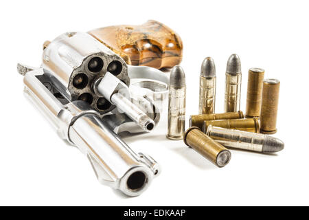 revolver and bullets on white background (isolated) Stock Photo