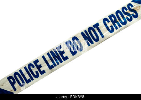 Police Line Do Not Cross message on police tape. Stock Photo