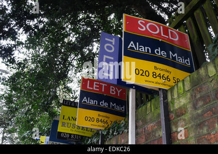 Estate Agents' boards in Bromley, South London Stock Photo