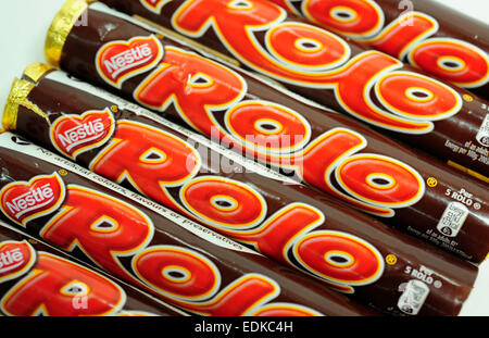 R - Rolos, Nestle Rolo chocolates removed from packet arranged in letter R  set on white background Stock Photo - Alamy