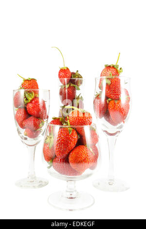 Strawberries in champagne glasses on white background (isolated) Stock Photo