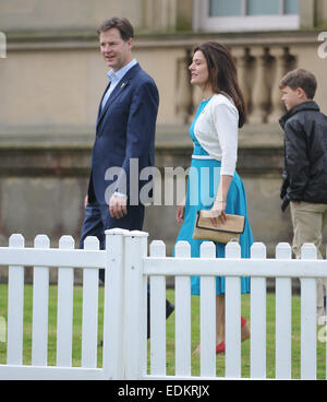 British Royals attend the ceremonial start of the Tour de France, held at Harewood House, Yorkshire. It is only the second time The Tour has visited the UK.  Featuring: Nick Clegg,Miriam Clegg Where: Yorkshire, United Kingdom When: 05 Jul 2014 Stock Photo