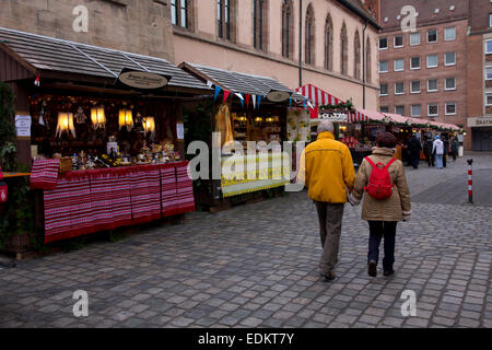 Nuremberg's famous Christkindlmarkt (Christmas Market) is staged each year from late November through Christmas Eve, Hauptmarkt Stock Photo