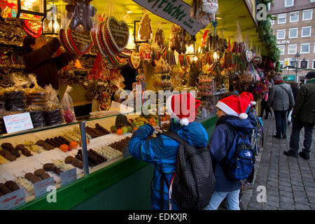 Nuremberg's famous Christkindlsmarkt (Christmas Market) is staged annually from late November through Christmas Eve. Stock Photo
