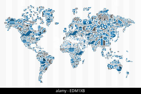 Stock exchange finance world map concept illustration. Ideas for book cover, brochure and web presentation. EPS10 vector file. Stock Photo