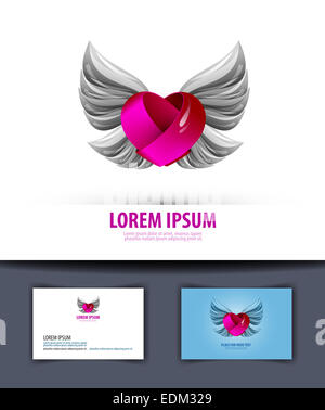 Heart and wings. Logo, icon, emblem, template, business card